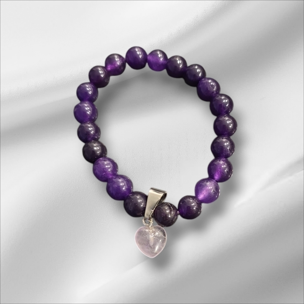 Heart Amethyst Beaded Stretchy Bracelet